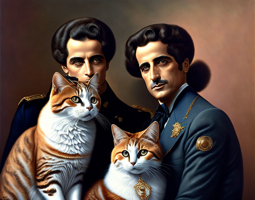 Military Attire Cats with Human Bodies in Formal Pose