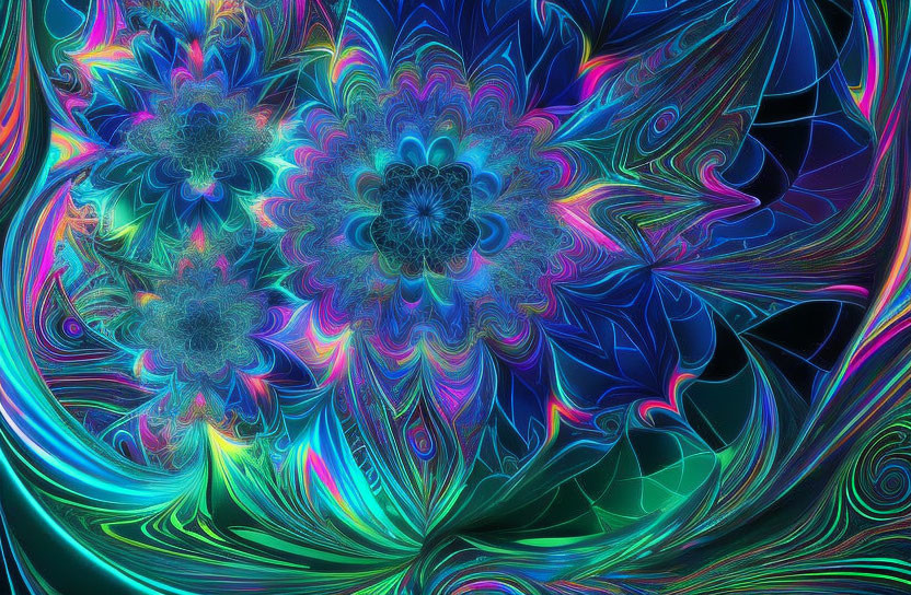 Colorful Fractal Art: Intricate Flower Patterns & Swirling Shapes