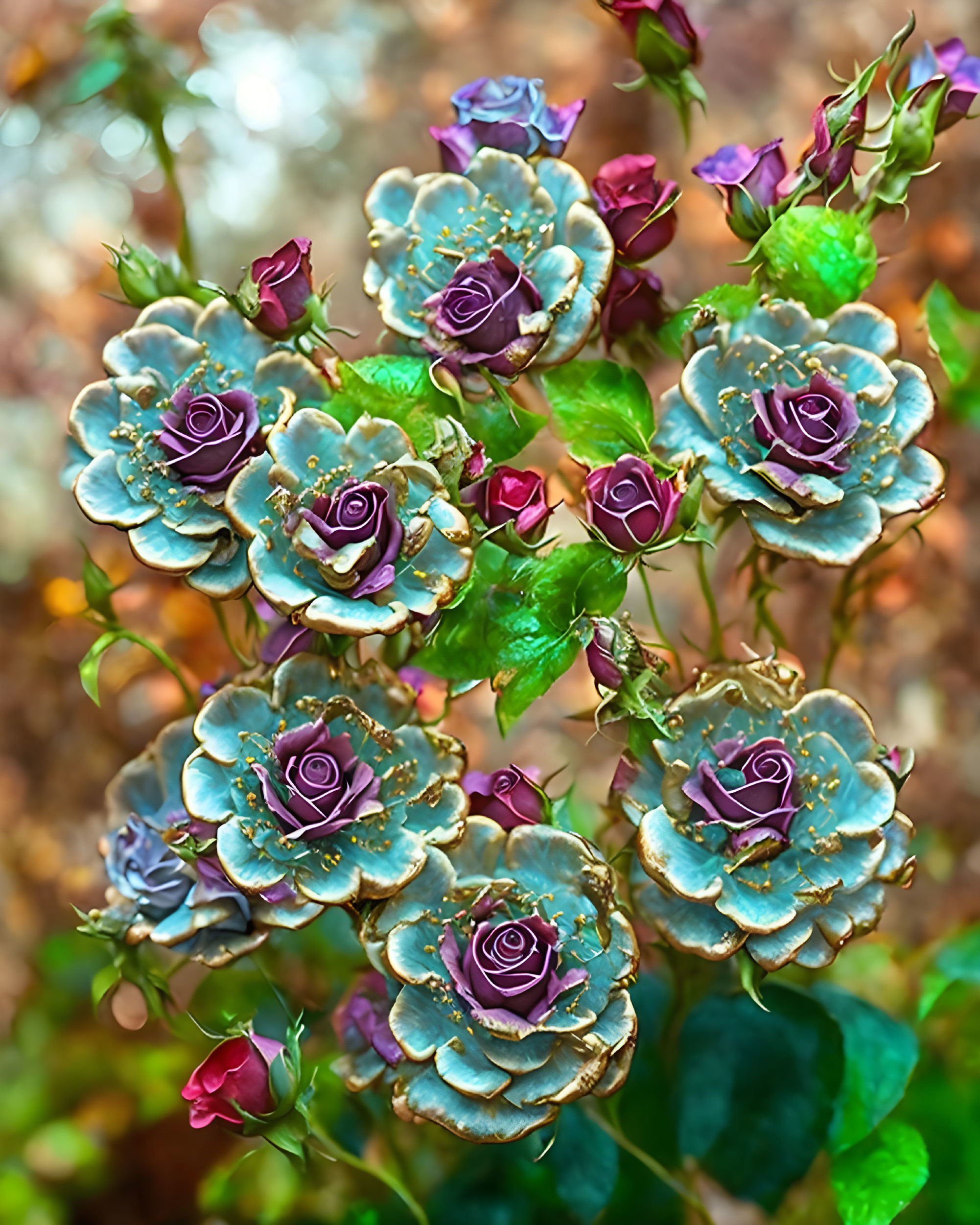 Multicolored Succulents Resembling Roses in Blue, Purple, and Green on Soft Bo