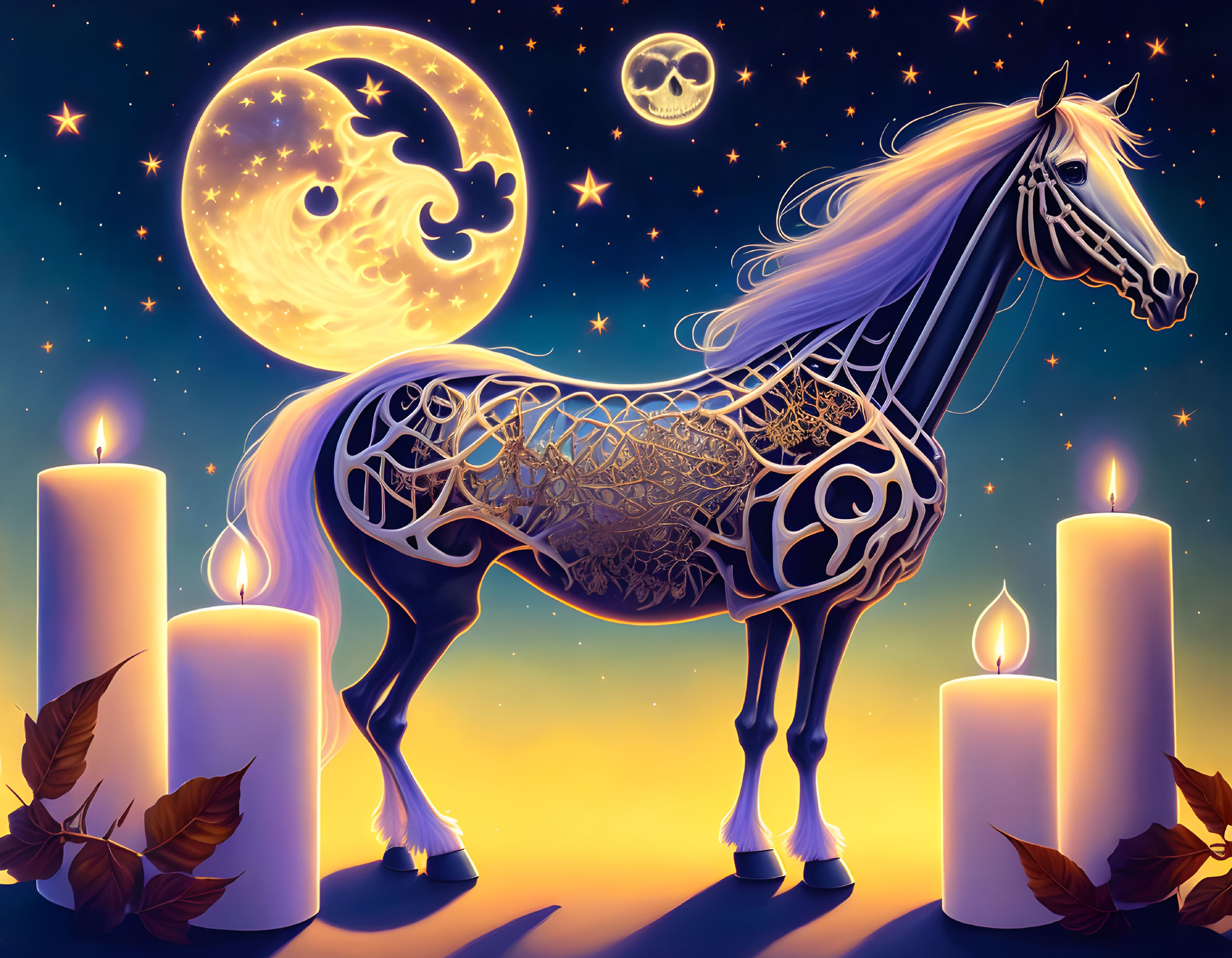 Translucent star-filled horse in celestial night scene