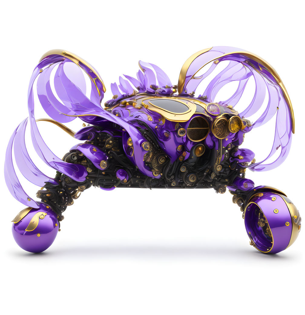 Futuristic mechanical crab with purple and gold elements