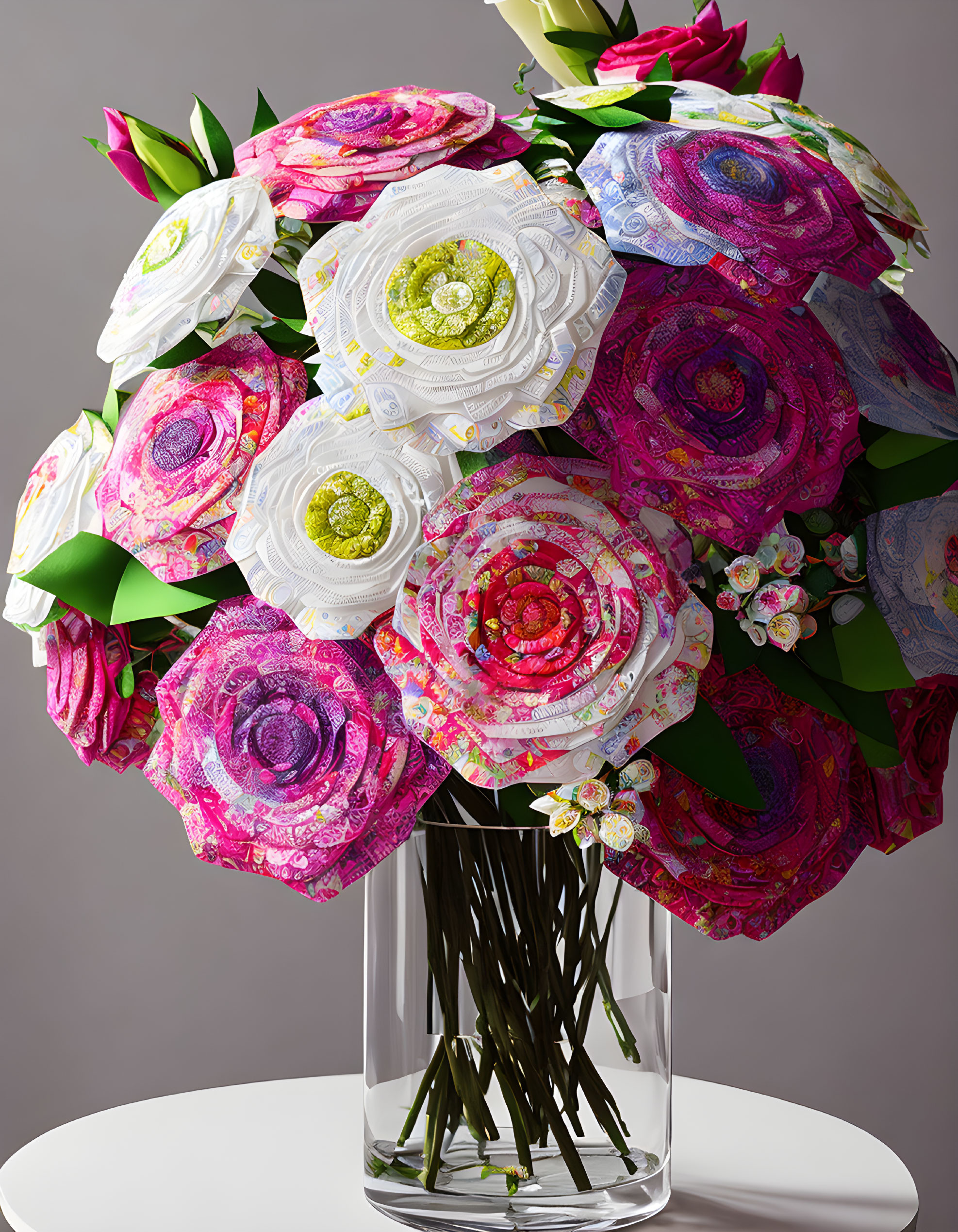 Colorful Paper Flowers Bouquet in Glass Vase Display