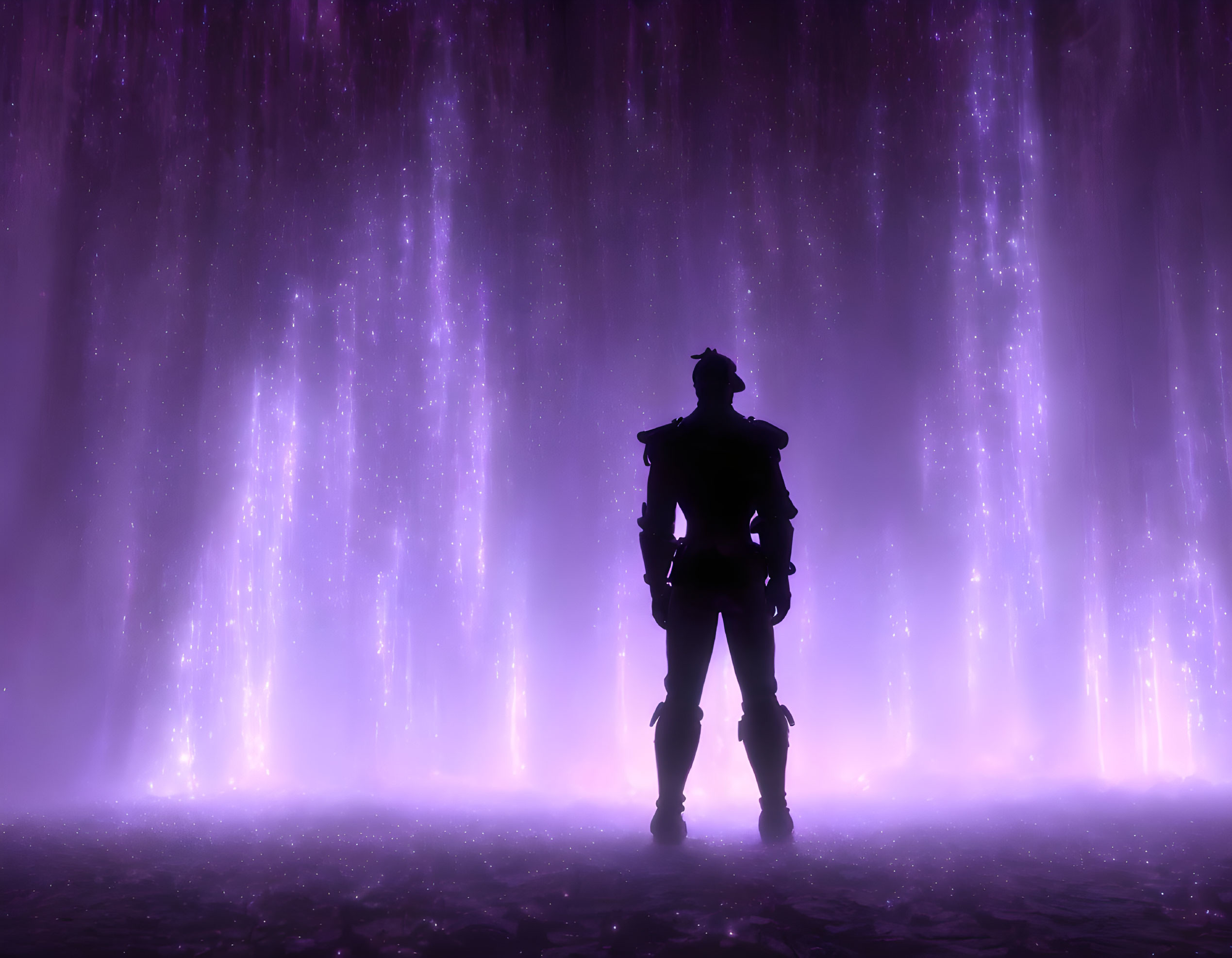 Person's Silhouette Against Cascading Purple Lights