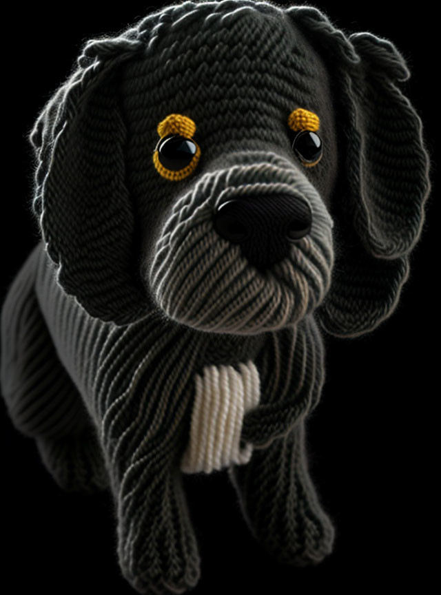 Knitted yarn texture digital artwork of a dog with black and white patterns