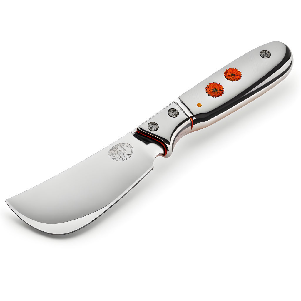 White Handle Folding Knife with Orange Flowers and Stainless Steel Blade