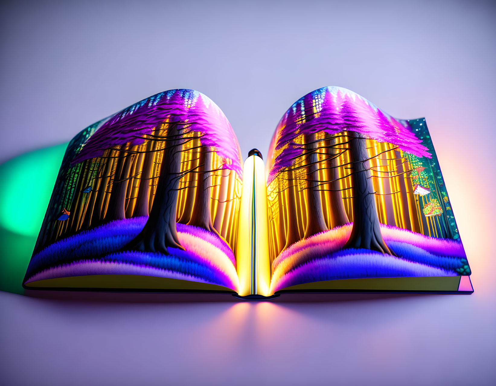 Colorful 3D forest landscape in an open book