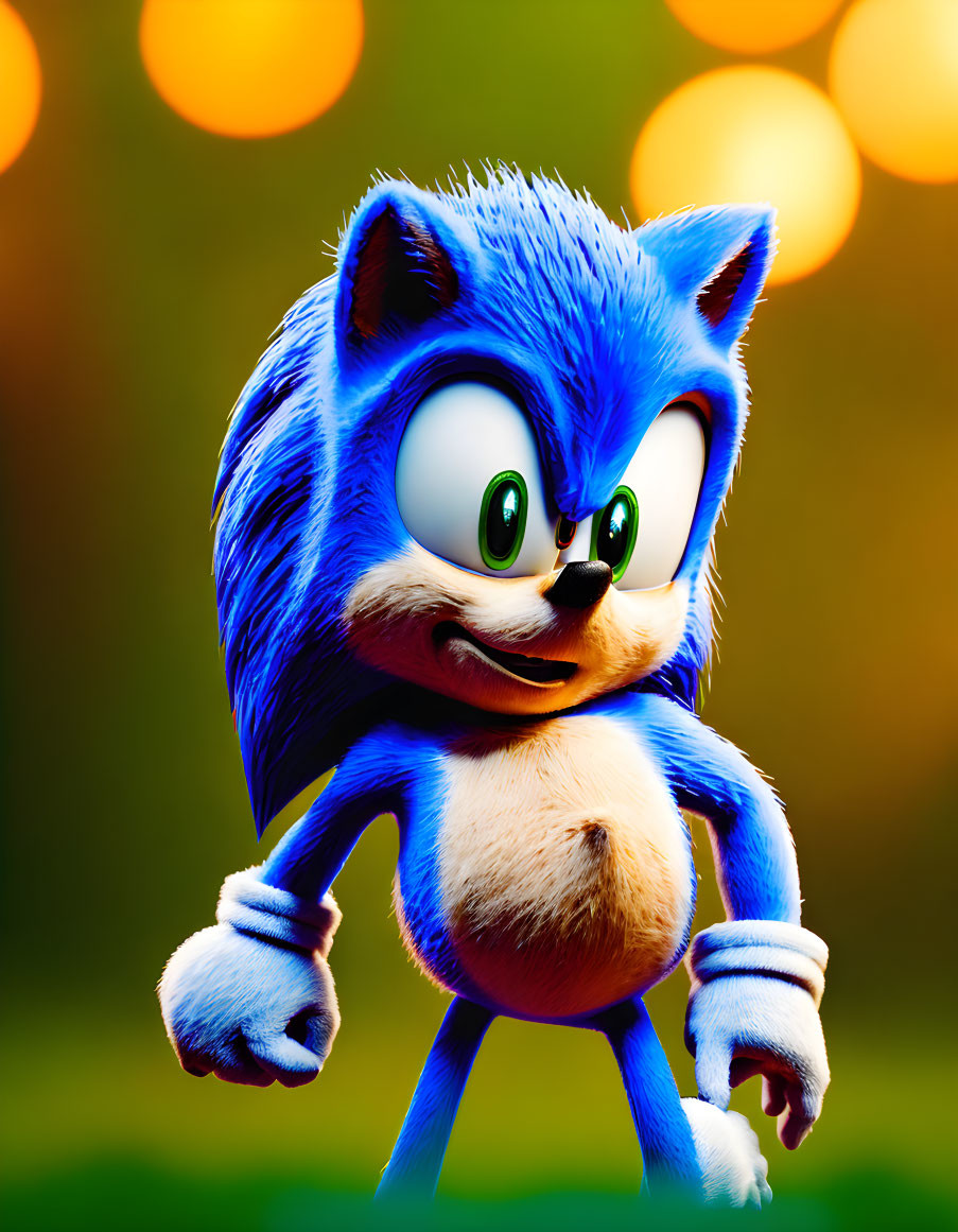 Exaggerated 3D Sonic Hedgehog in Soft Orange Lights