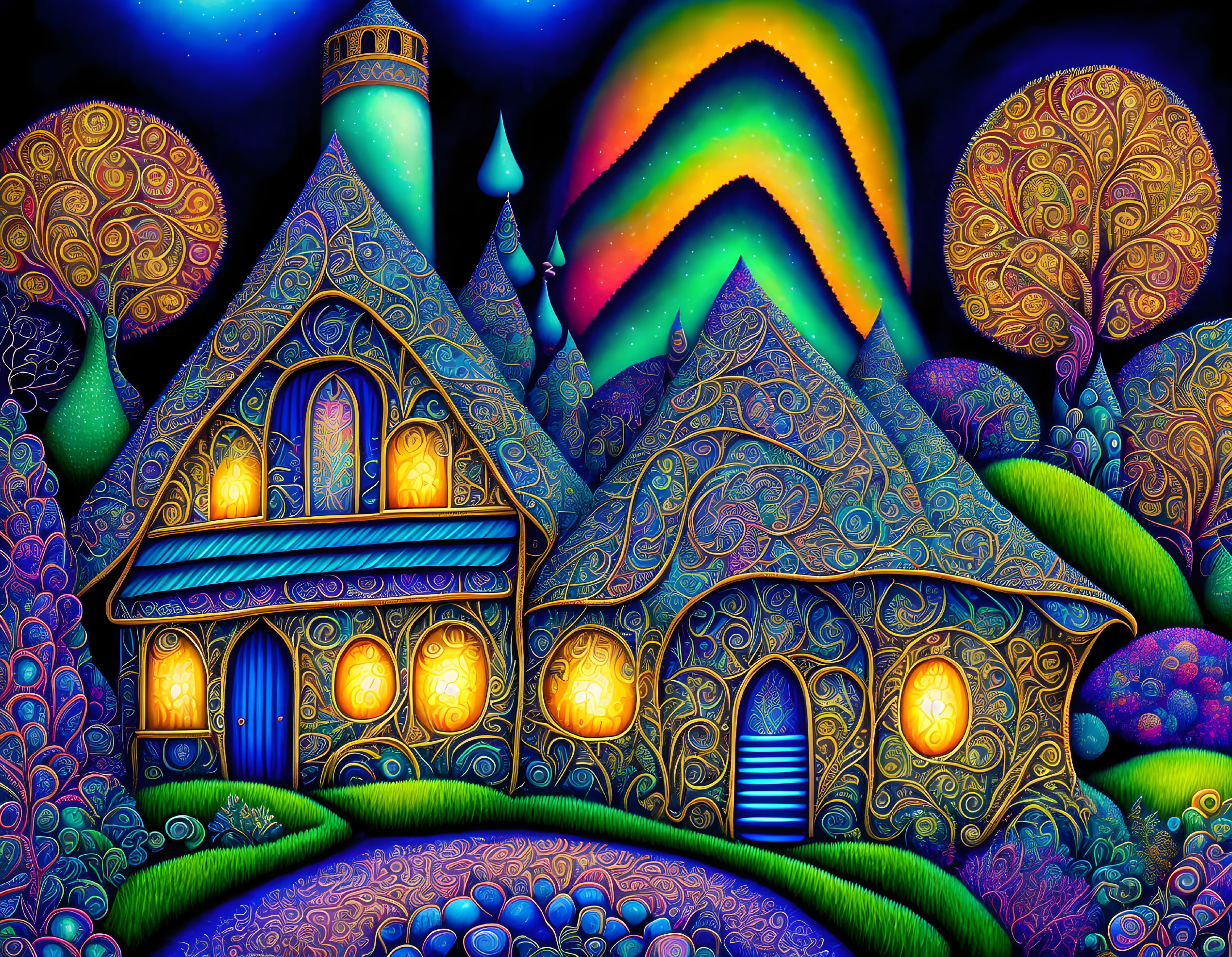 Colorful Fantasy Houses in Vibrant Illustration