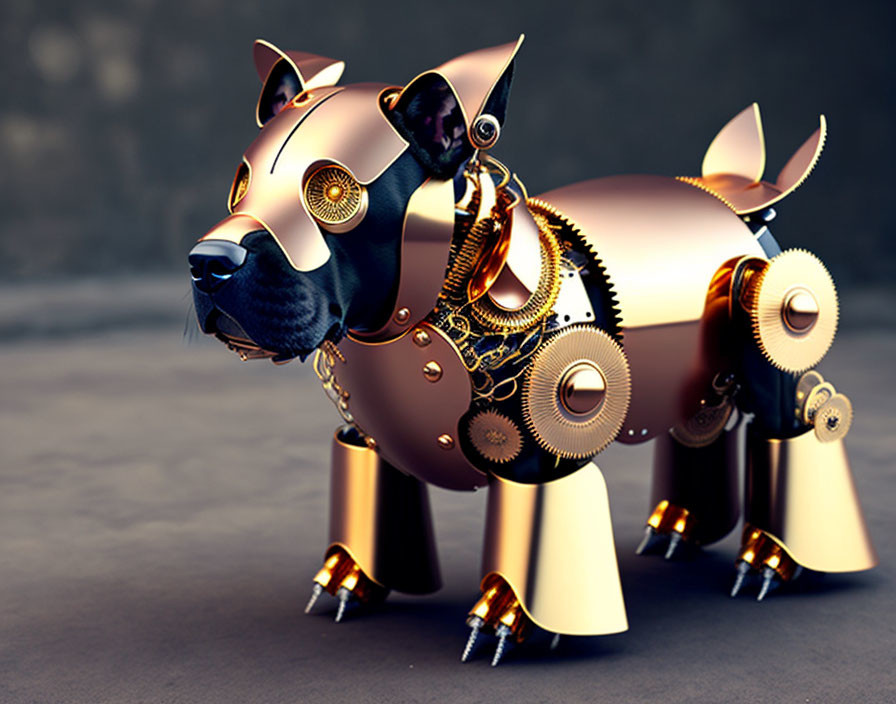 Intricate Steampunk-Inspired Mechanical Dog Sculpture