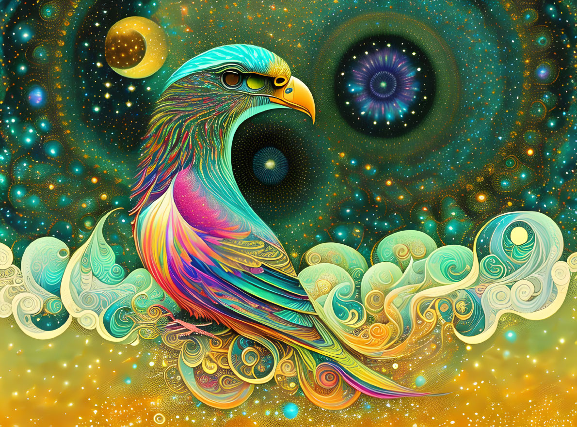 Colorful stylized eagle in cosmic digital art