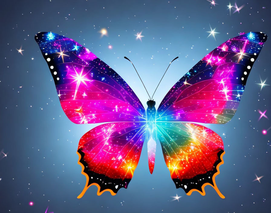 Colorful Butterfly with Cosmic Wings in Starry Sky Artwork