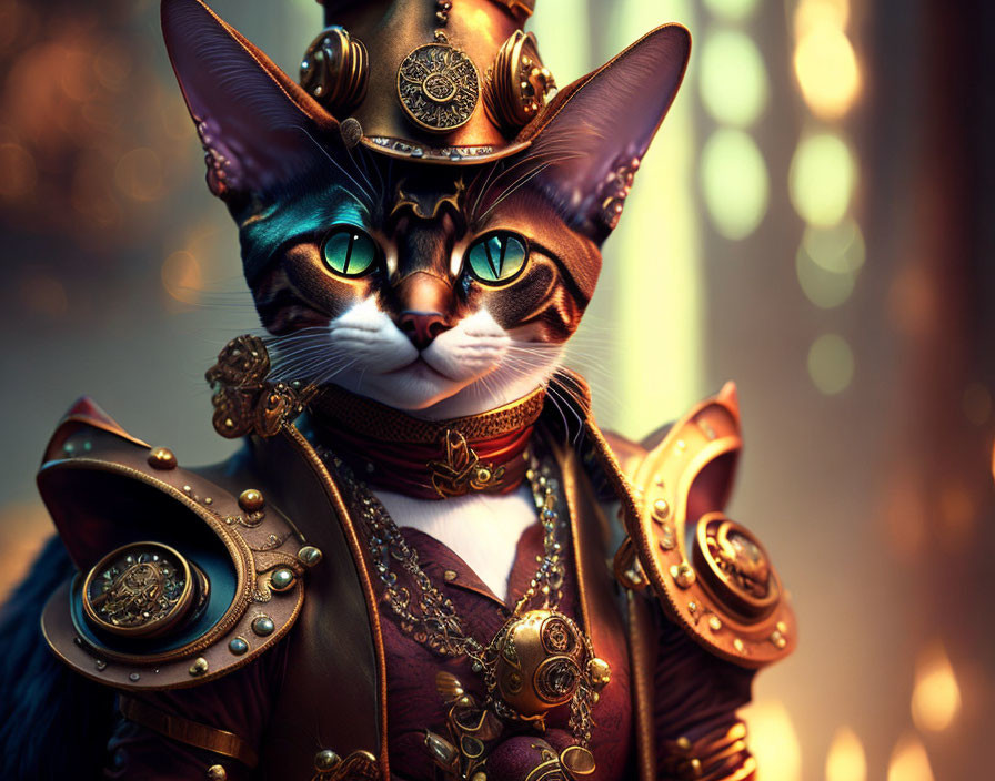 Steampunk cat with top hat and goggles in ornate attire