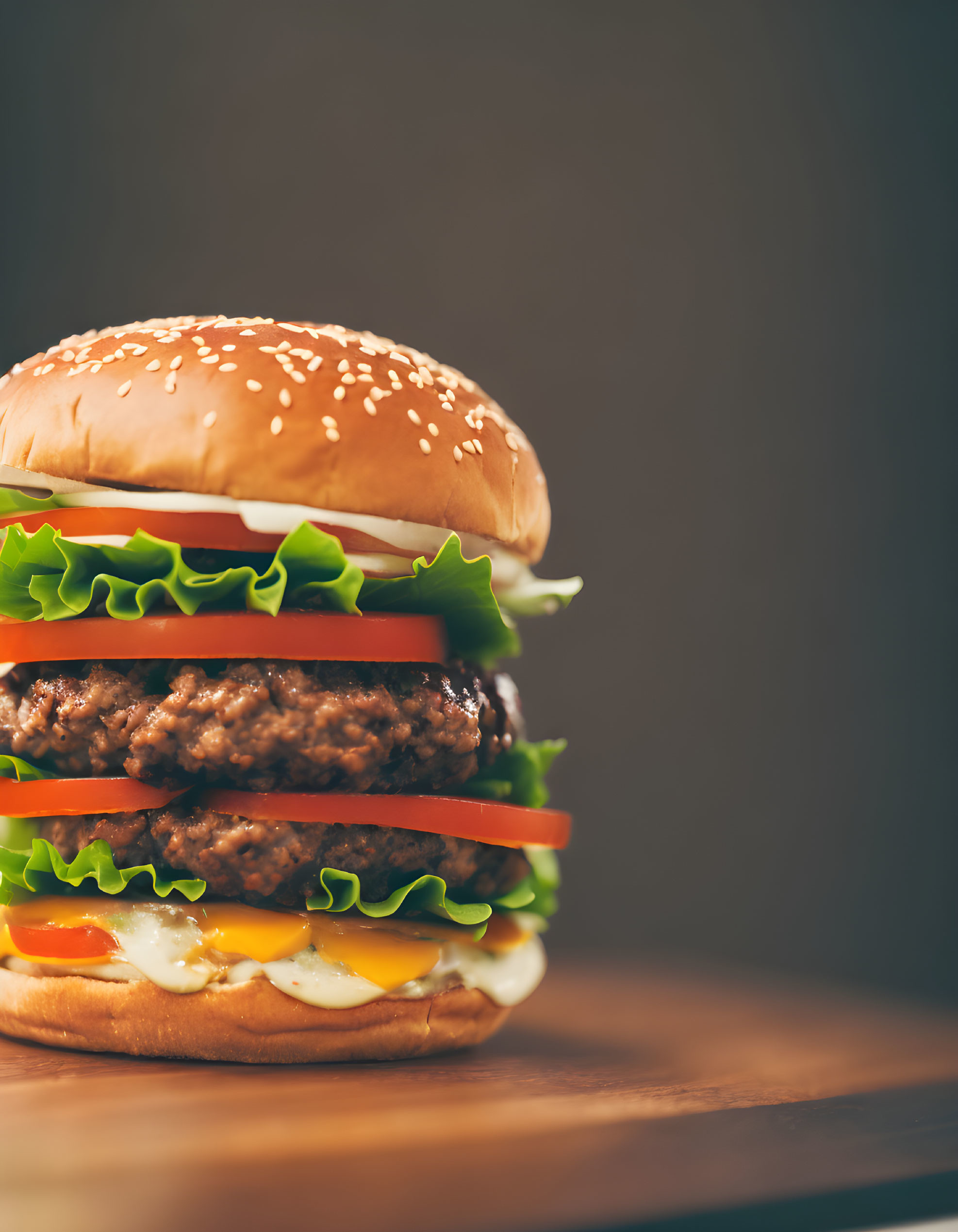 Classic Double Cheeseburger with Lettuce, Tomatoes & Sauce on Sesame Seed Bun