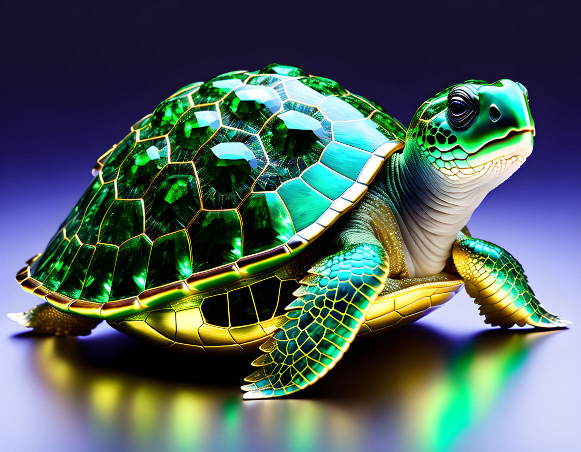 Vibrant digital turtle illustration with geometric-patterned shell