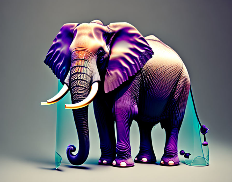 Colorful Stylized Elephant Art in Purple-Yellow Gradient