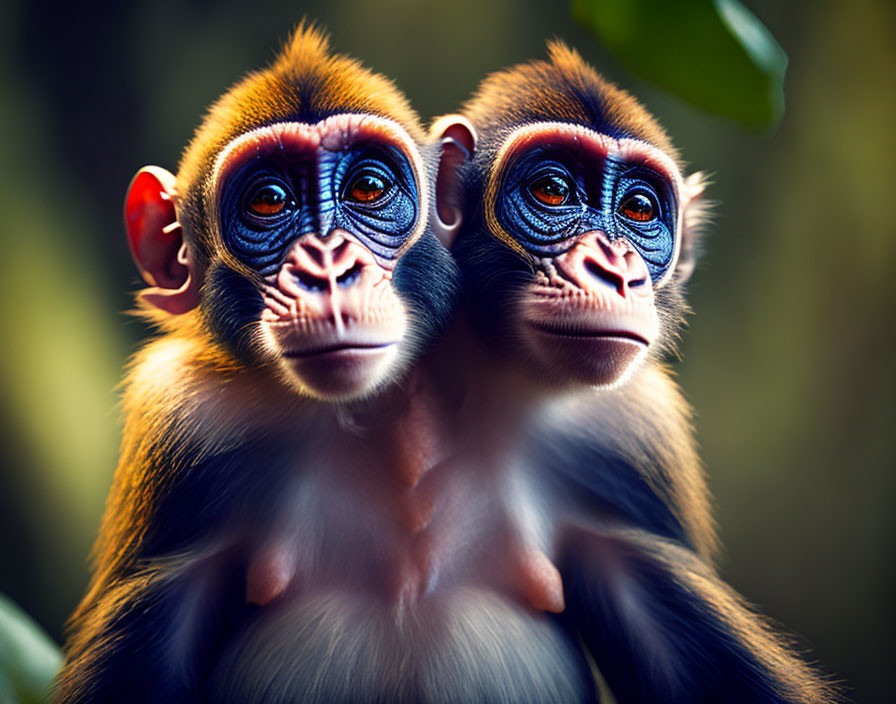 Vivid Blue and Red Mandrill Monkeys in Natural Setting