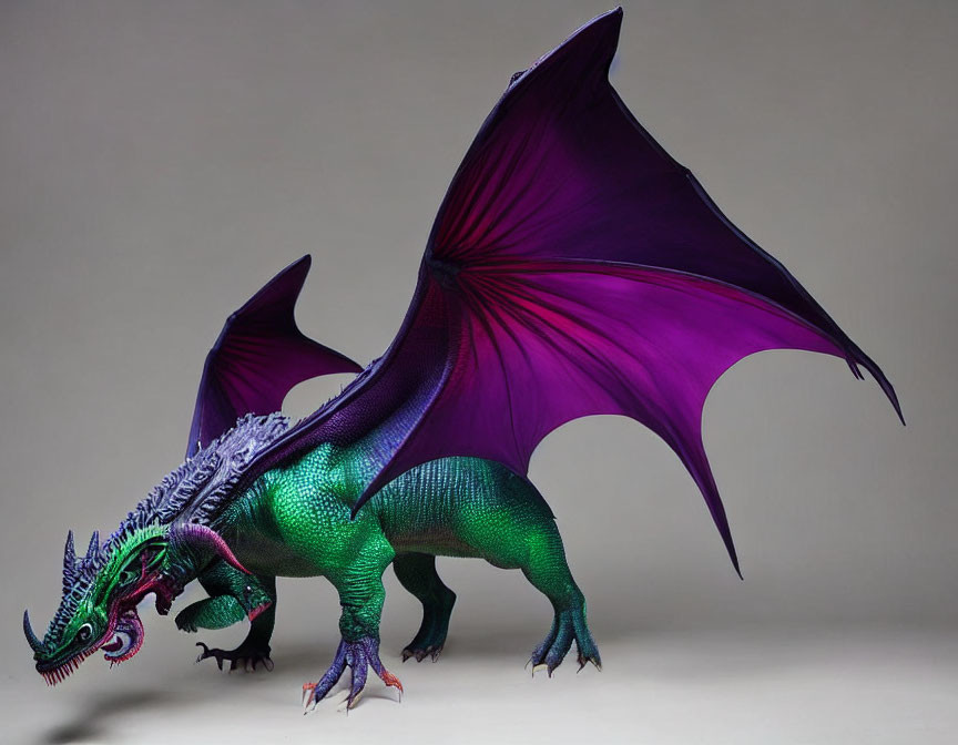 Colorful Dragon Model with Purple Wings and Green Body