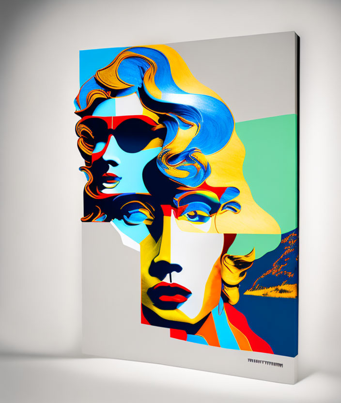 Vibrant Pop Art Painting of Woman's Geometric Face