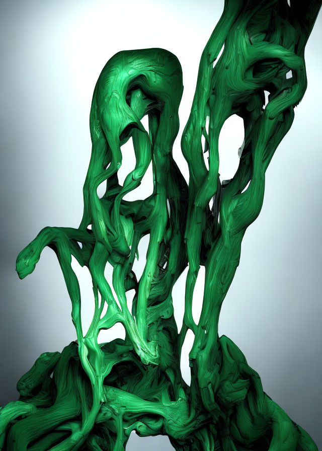 Green flowing abstract shapes on muted background - organic forms merge.