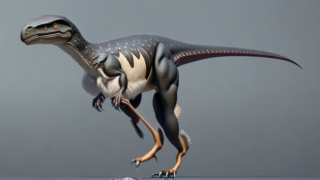 Bipedal Dinosaur 3D Rendering with Dark Blue Skin