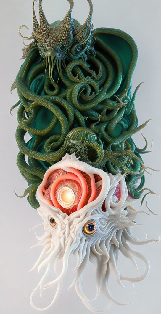 Intricate Green Tentacle Sculpture with Central Eye