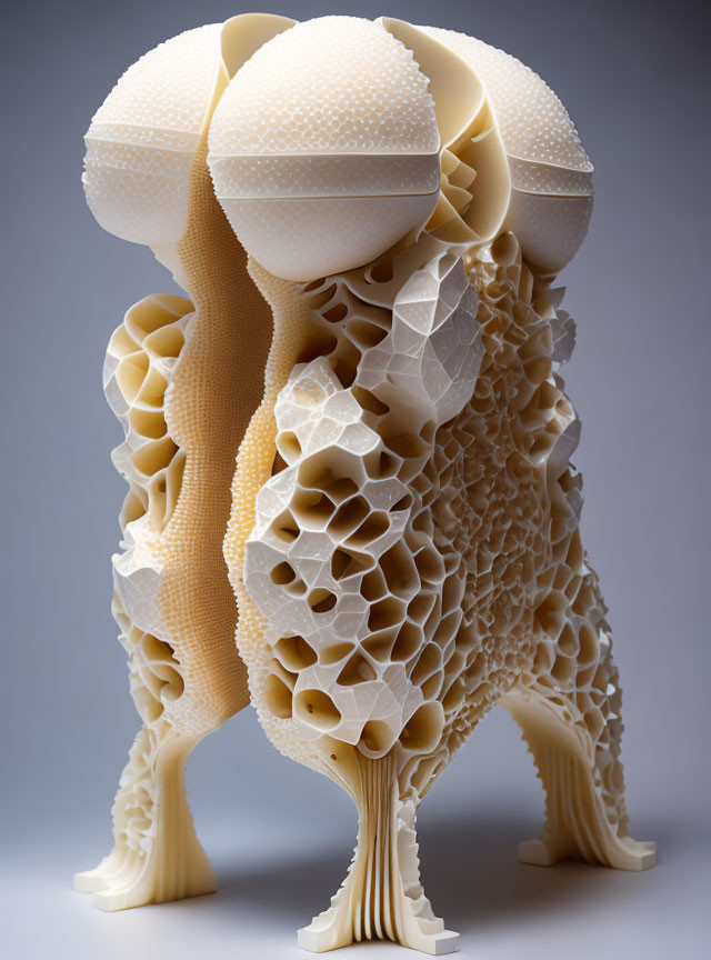 Textured ivory-toned sculpture of tree with organic patterns.