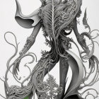 Monochromatic digital sculpture of reptilian and dragon-like fusion