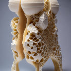 Sculptural artwork of decomposing human figure with porous and wooden textures