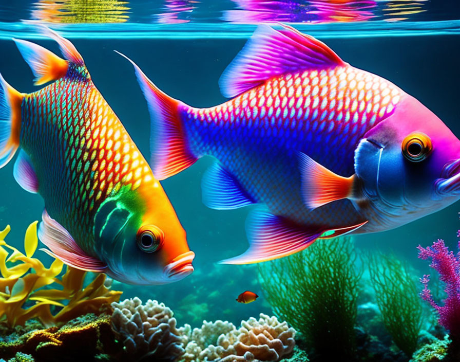 Colorful Fish Swimming in Vibrant Underwater Scene