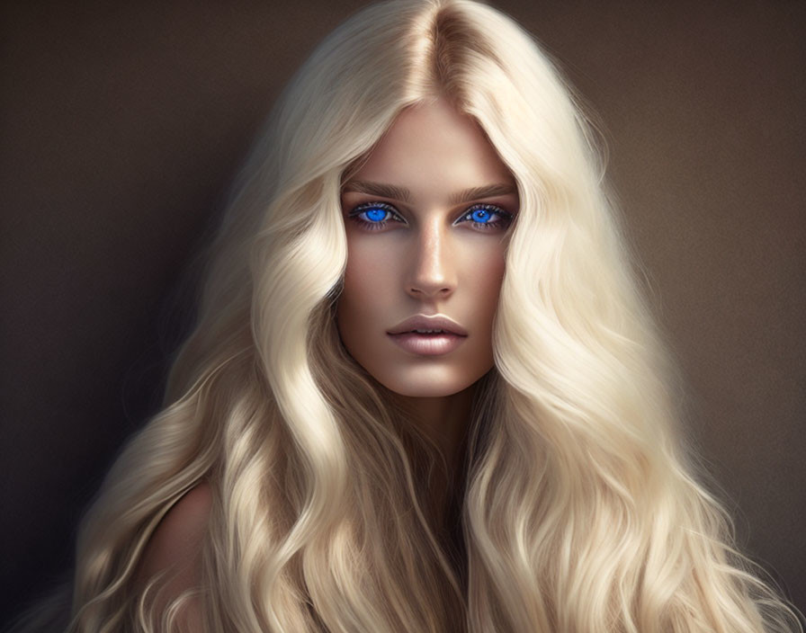 Blonde woman with blue eyes in digital portrait