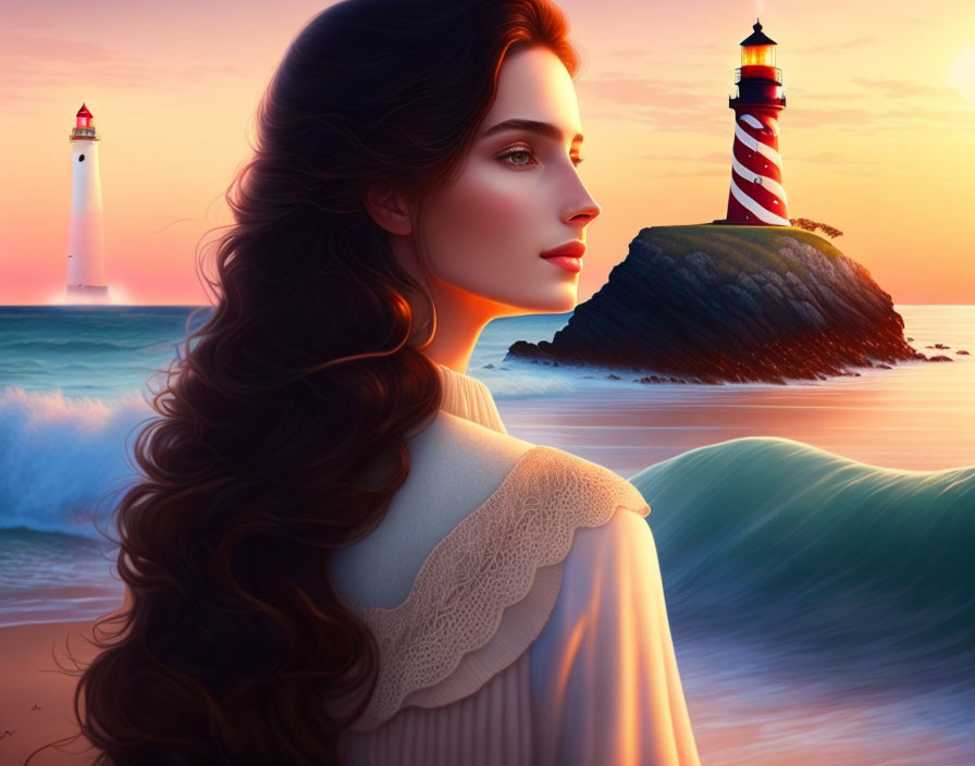 Woman's profile merges with seascape in digital artwork