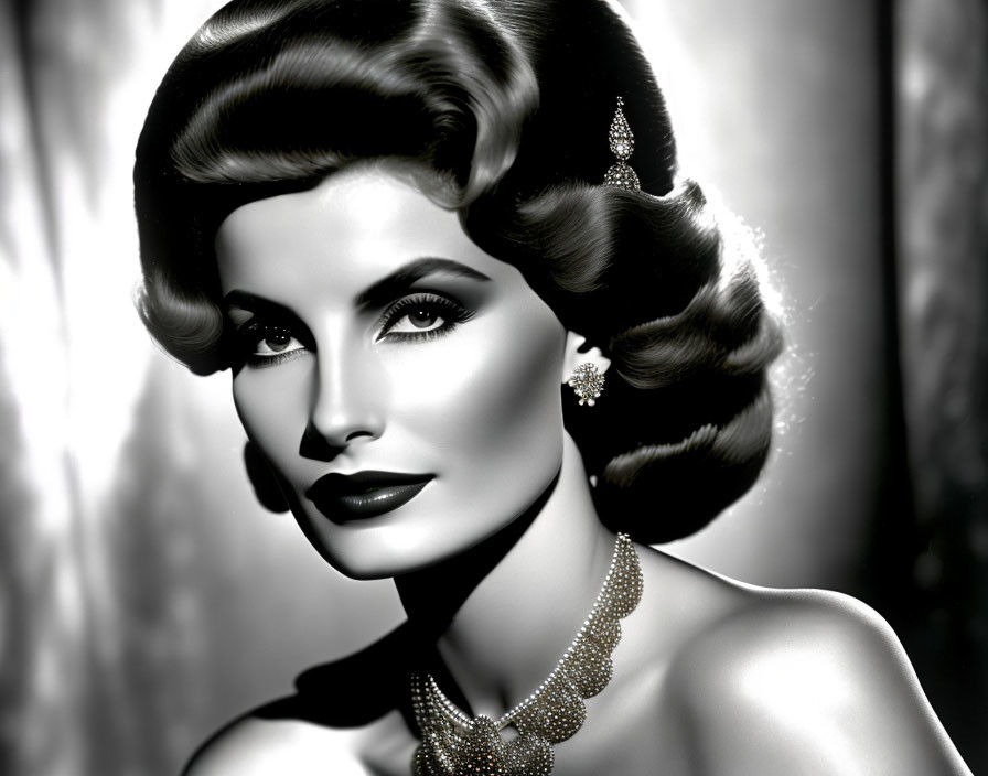 Vintage Hollywood Glamour: Black and White Woman Portrait with Elegant Style