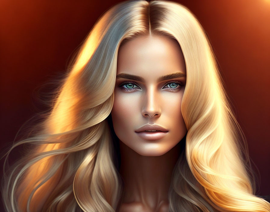 Blonde Woman with Blue Eyes on Warm Background