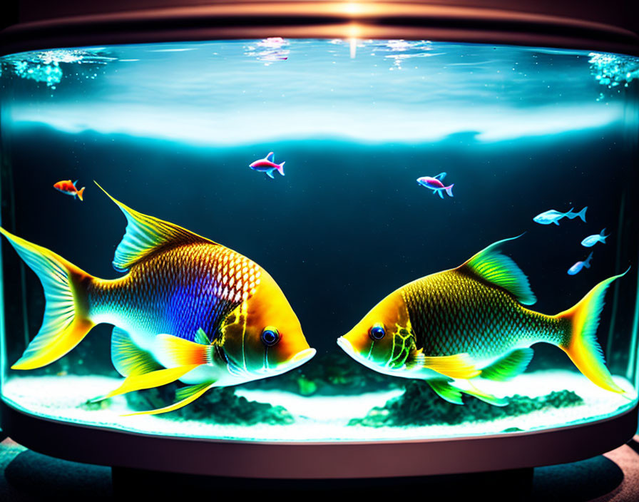 Vibrant tropical fish in illuminated aquarium