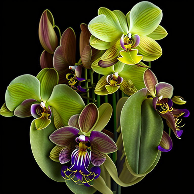 Colorful Orchid Bouquet with Green, Purple, and Brown Shades