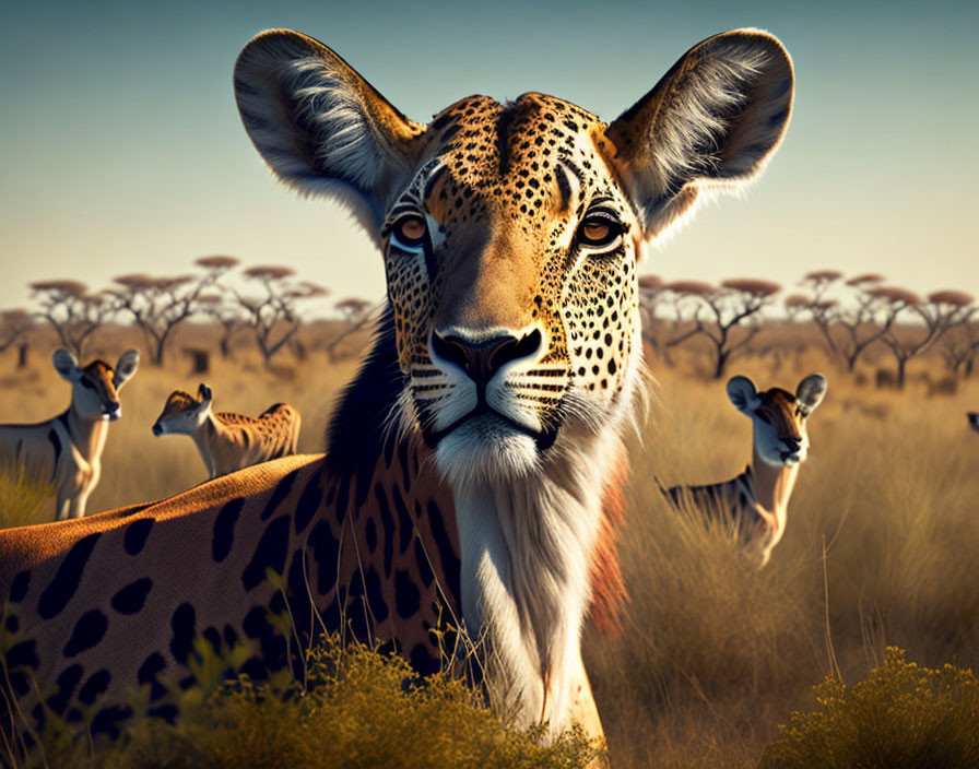 Majestic cheetah with piercing eyes in savanna scene