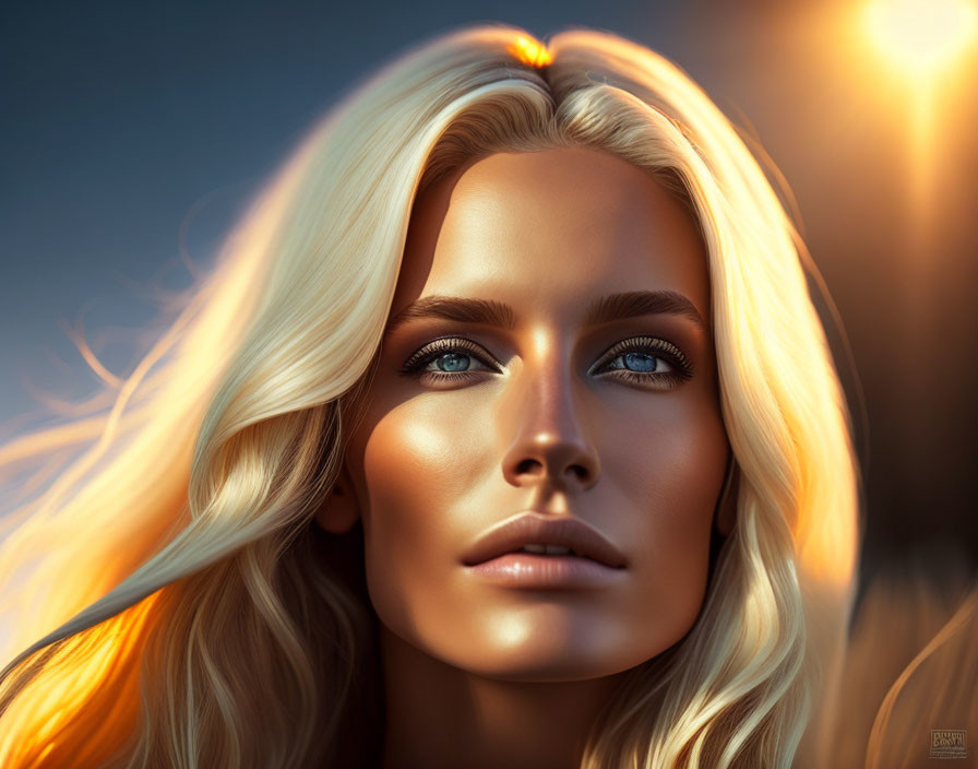 Blonde Woman with Blue Eyes in Digital Portrait