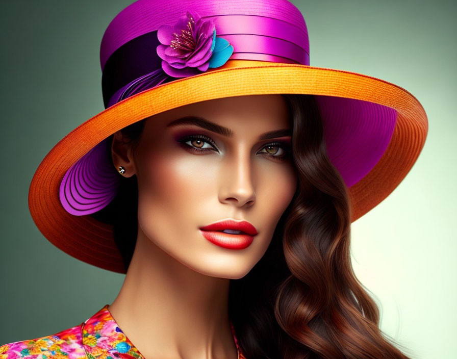 Colorful Striped Hat and Striking Makeup on Elegant Woman