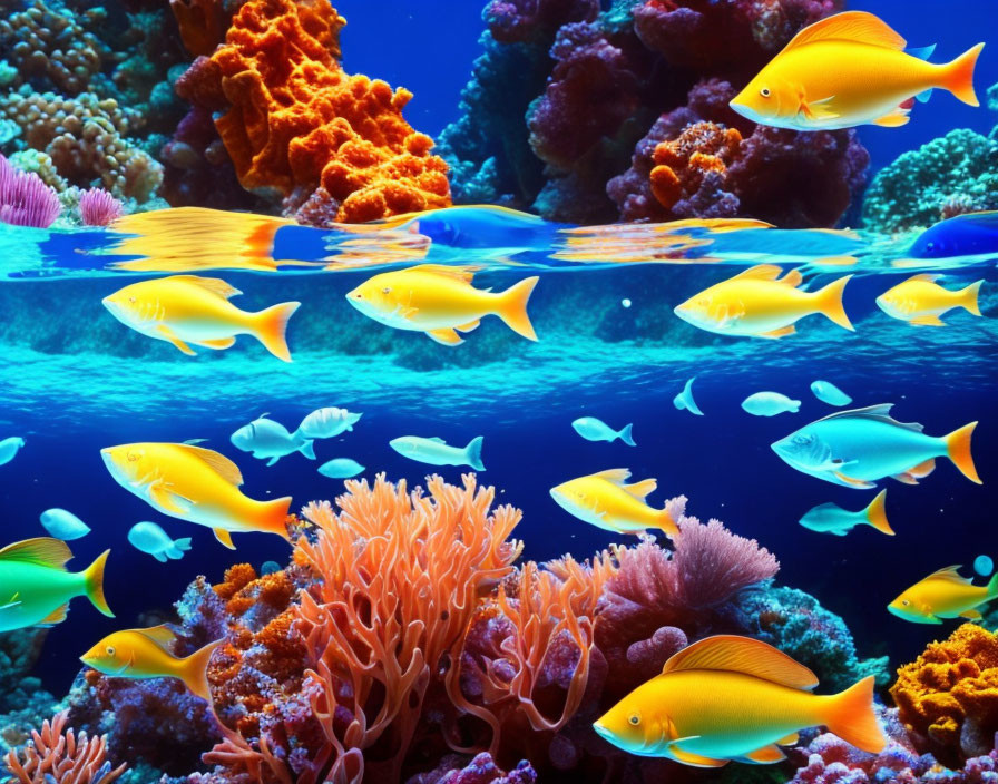 Colorful Fish Swimming in Vibrant Underwater Coral Reef