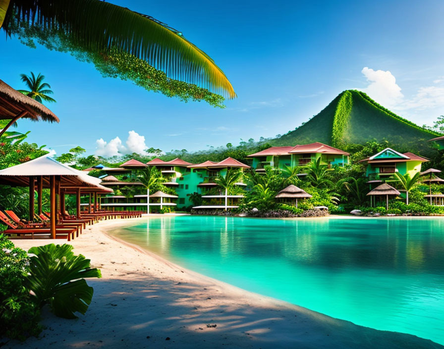 Tropical Resort with Bungalows by Clear Blue Sea