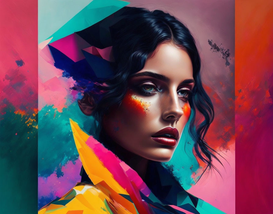 Colorful Geometric Pattern in Digital Portrait