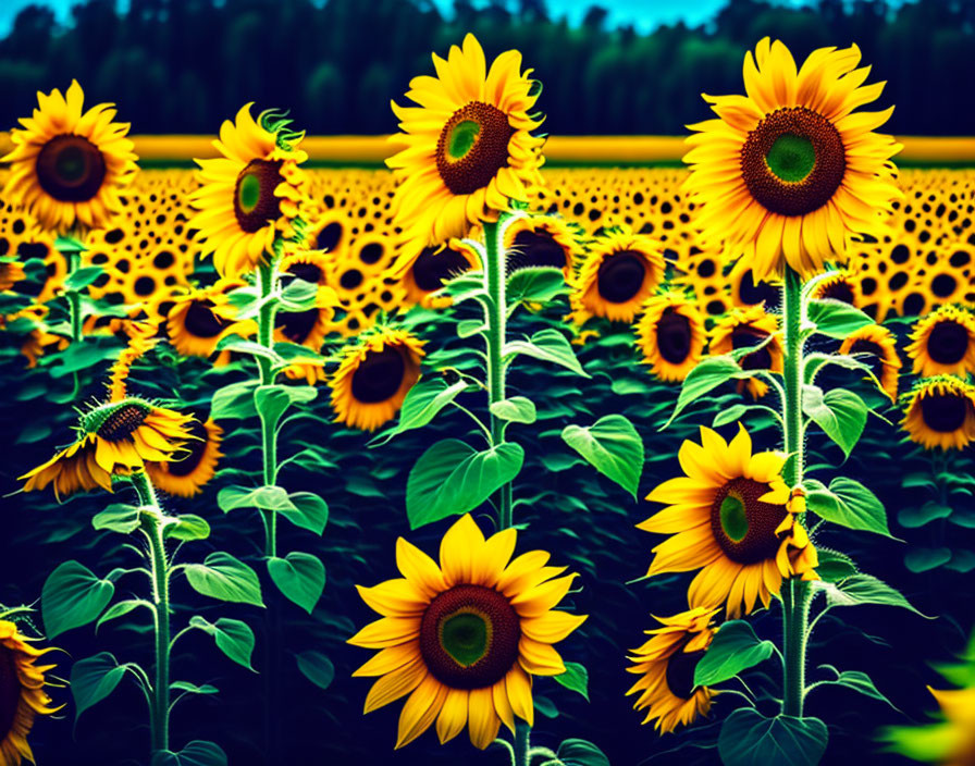 Vibrant sunflower field under clear sky