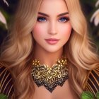 Blonde woman digital art with blue eyes and golden necklace