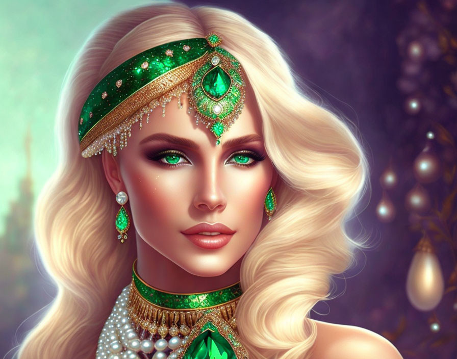 Blonde Woman with Green Jewelry Illustration