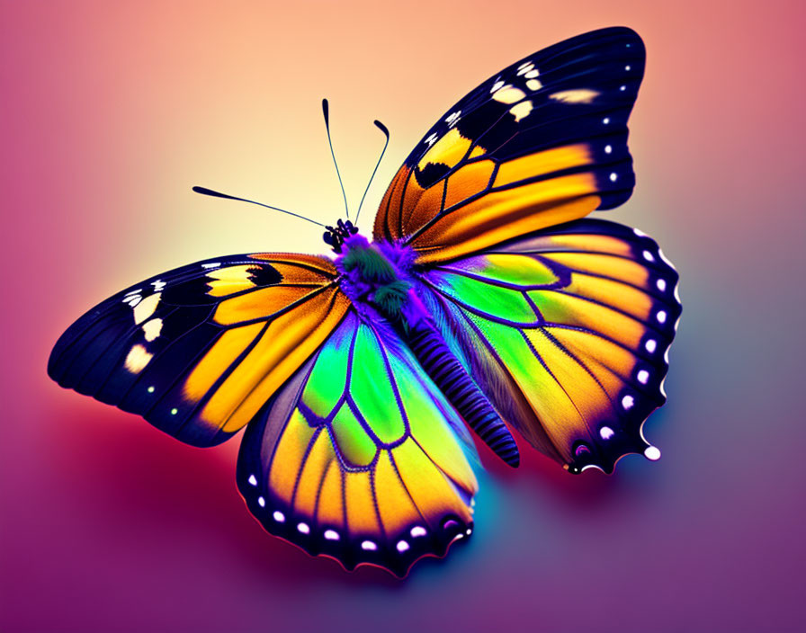 Colorful Butterfly Illustration with Yellow and Purple Wings on Gradient Background