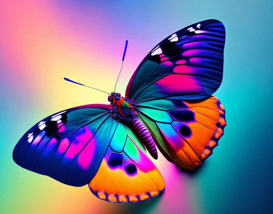 Colorful Butterfly on Rainbow Gradient Background