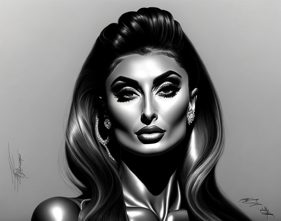 Stylized woman portrait with dramatic makeup and wavy hair