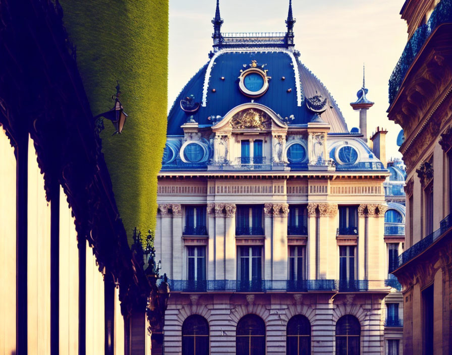 Elaborate Windows and Blue Roof Building in Classical Architecture