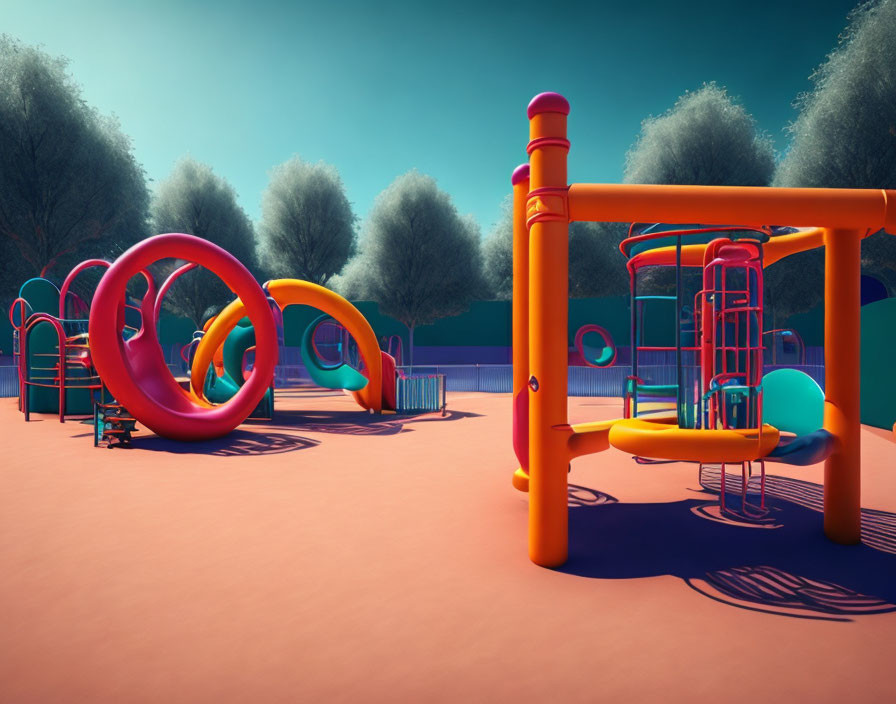 Vibrant playground with slides and climbing structures on sunny day