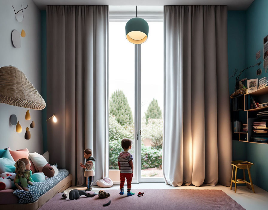 Modern Children's Room with Two Toddlers and Cozy Decor